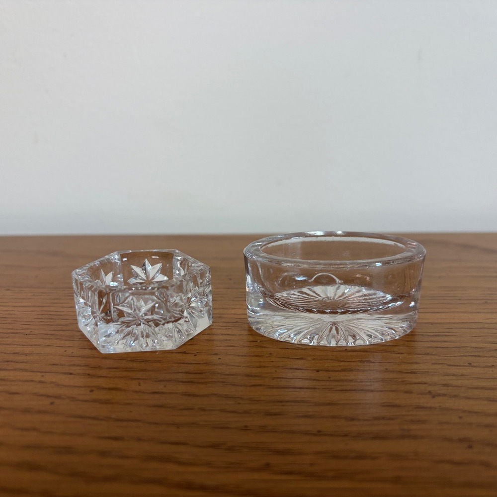 Vintage Mixed Set Clear Cut Glass Salt Cellars Starburst Hexagon Oval
